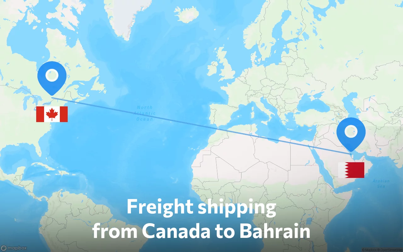 Shipping route from Canada to Bahrain