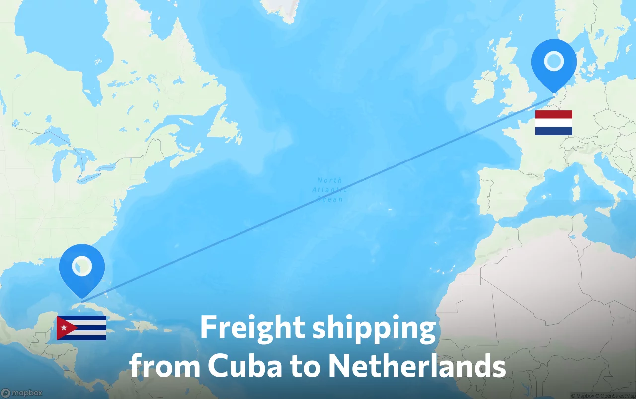 Shipping route from Cuba to Netherlands