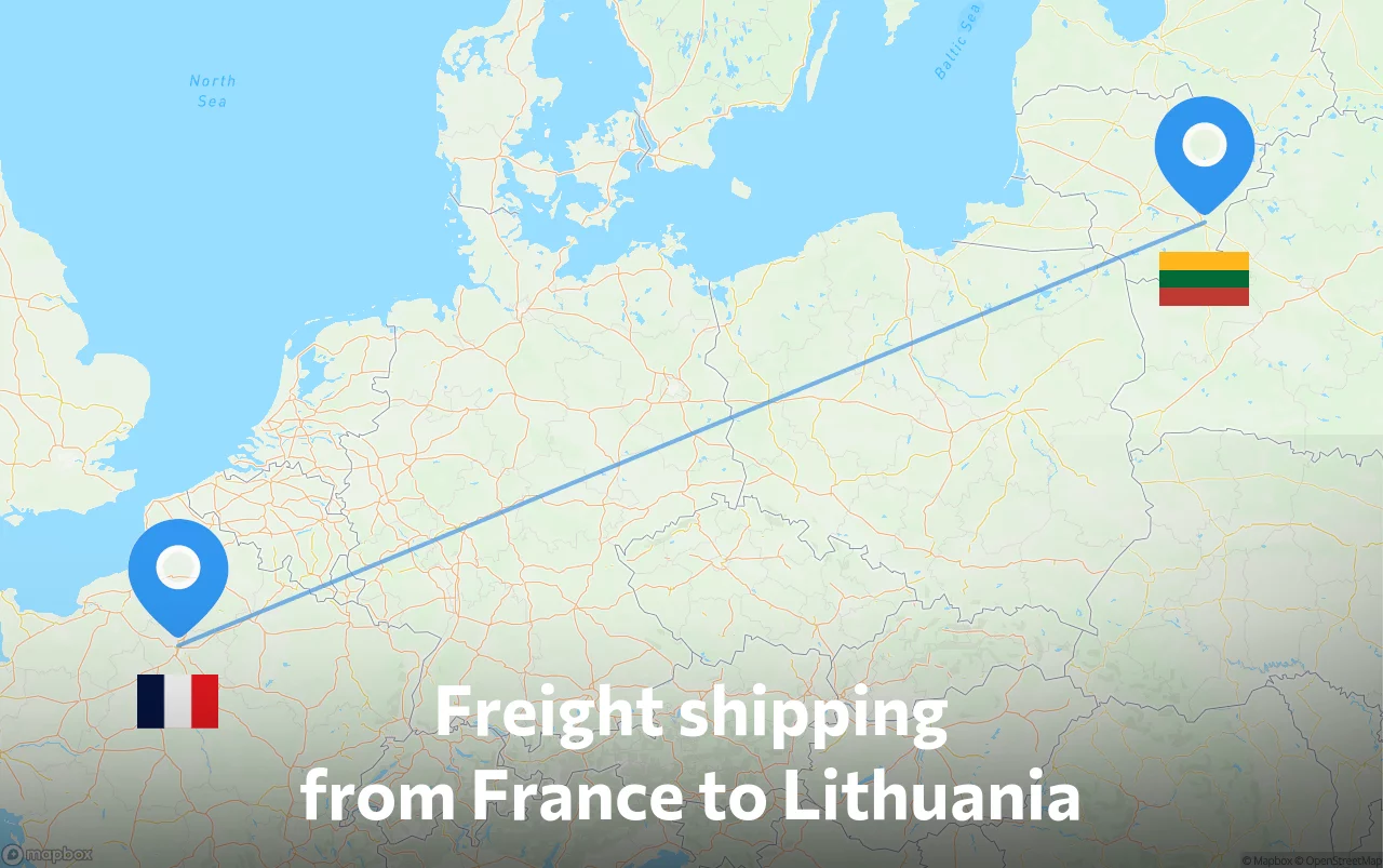 Shipping route from France to Lithuania