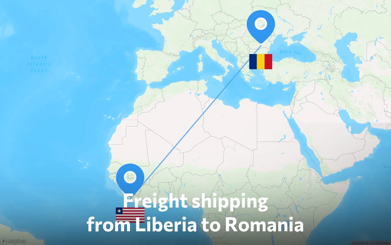 Shipping route from Liberia to Romania