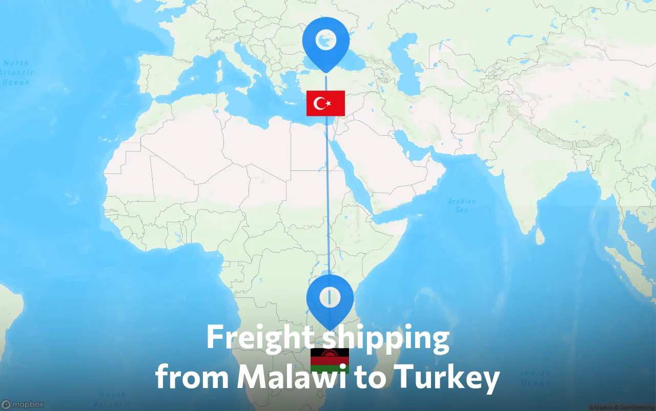 Shipping route from Malawi to Turkey