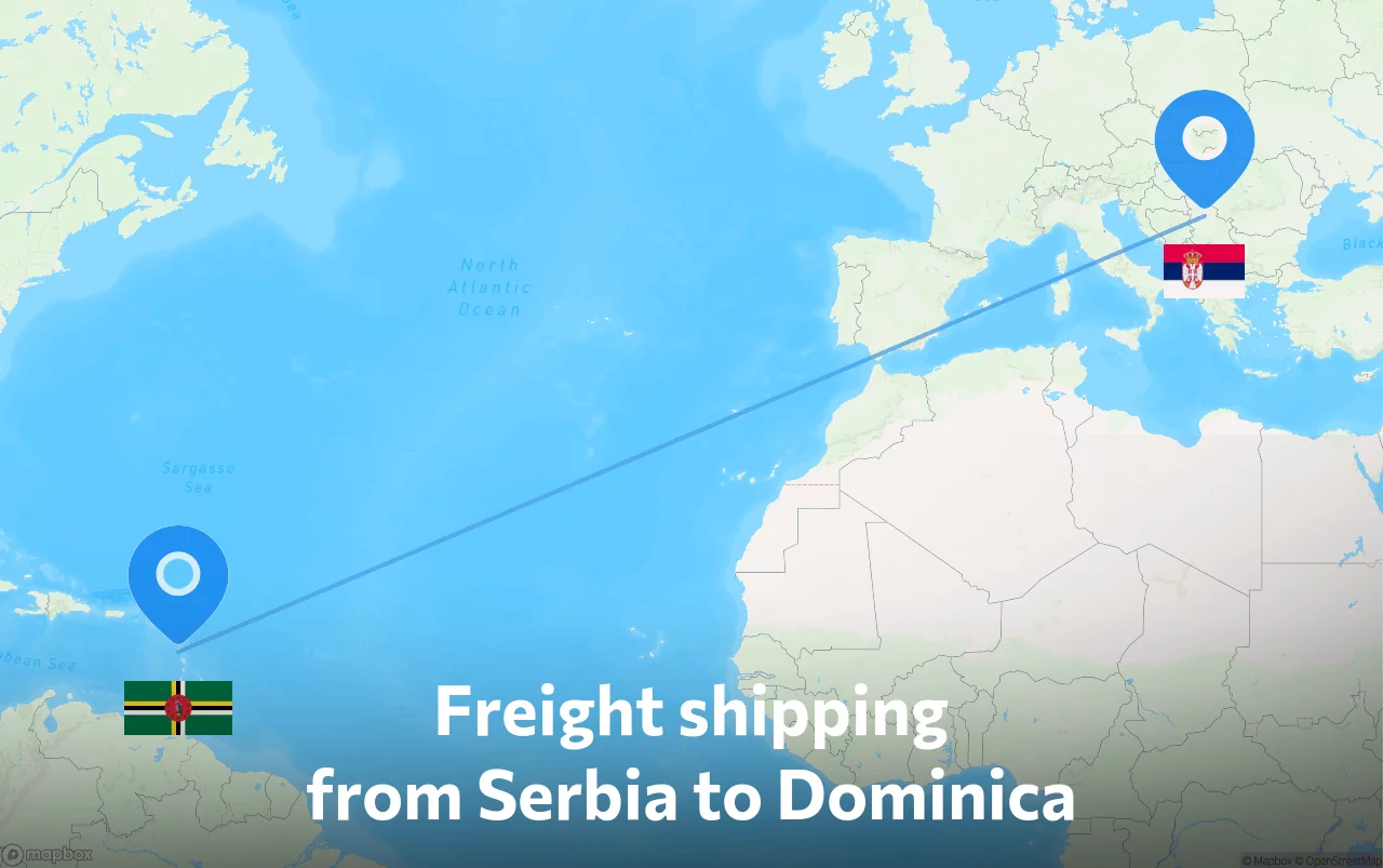 Shipping route from Serbia to Dominica
