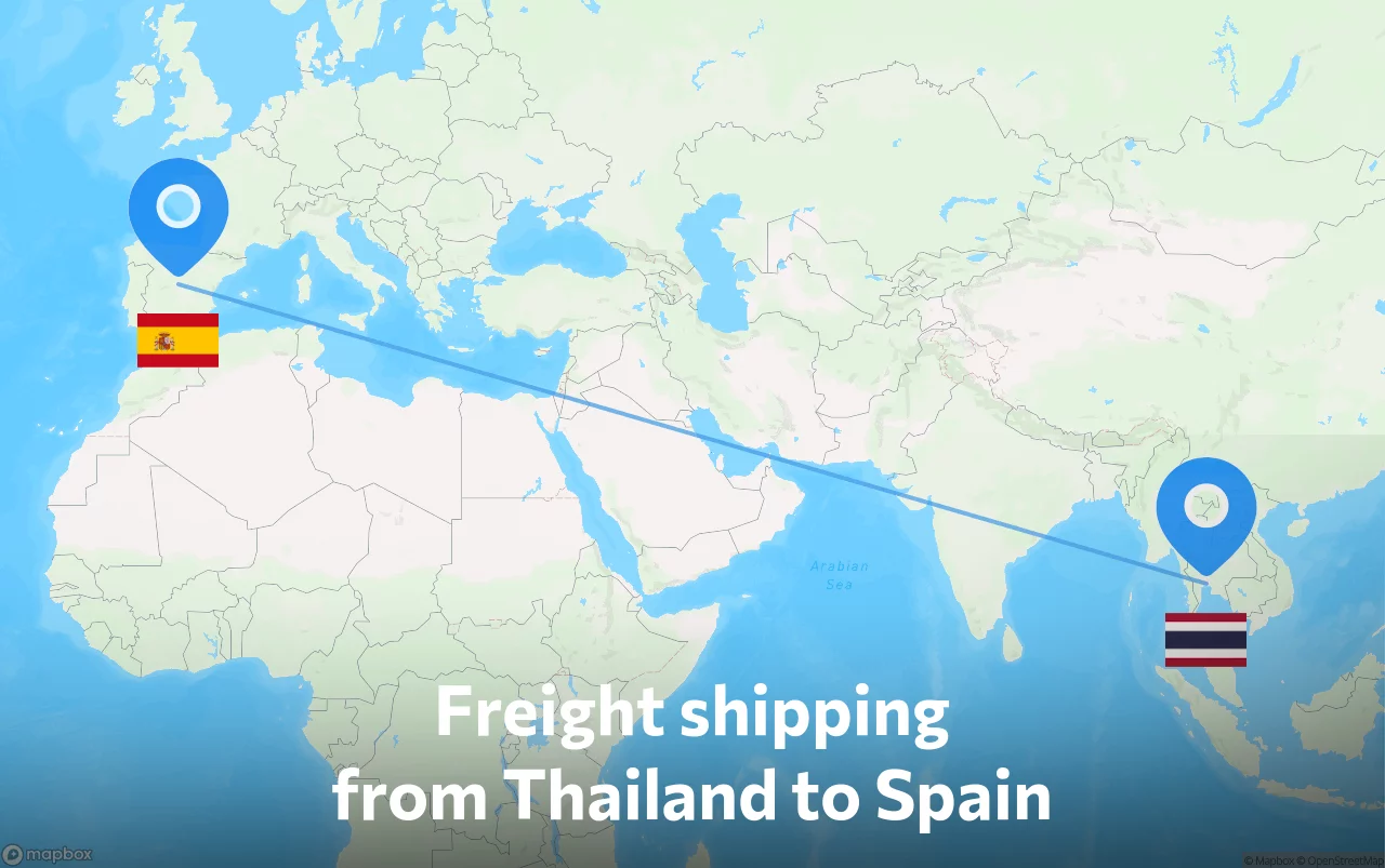 Shipping route from Thailand to Spain