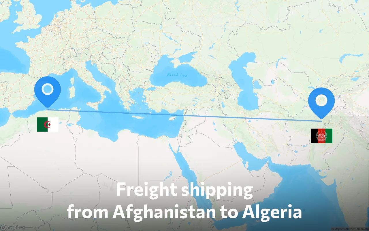 Shipping route from Afghanistan to Algeria