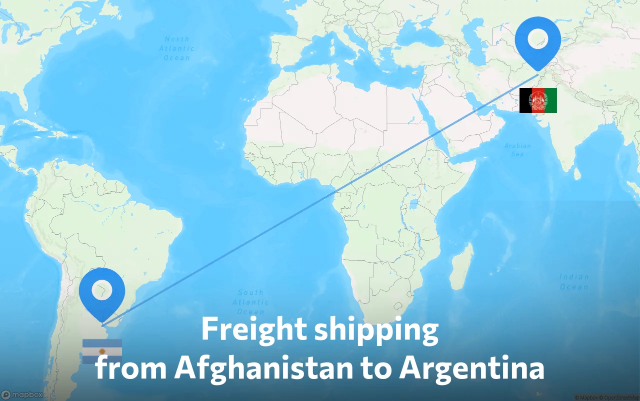 Shipping route from Afghanistan to Argentina