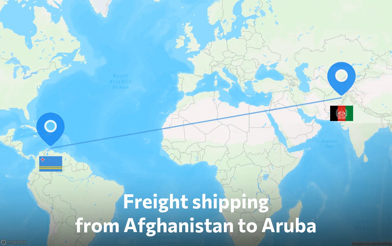 Shipping route from Afghanistan to Aruba