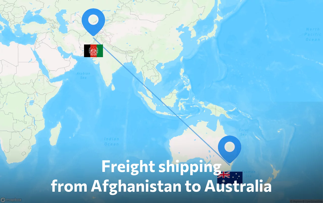 Shipping route from Afghanistan to Australia