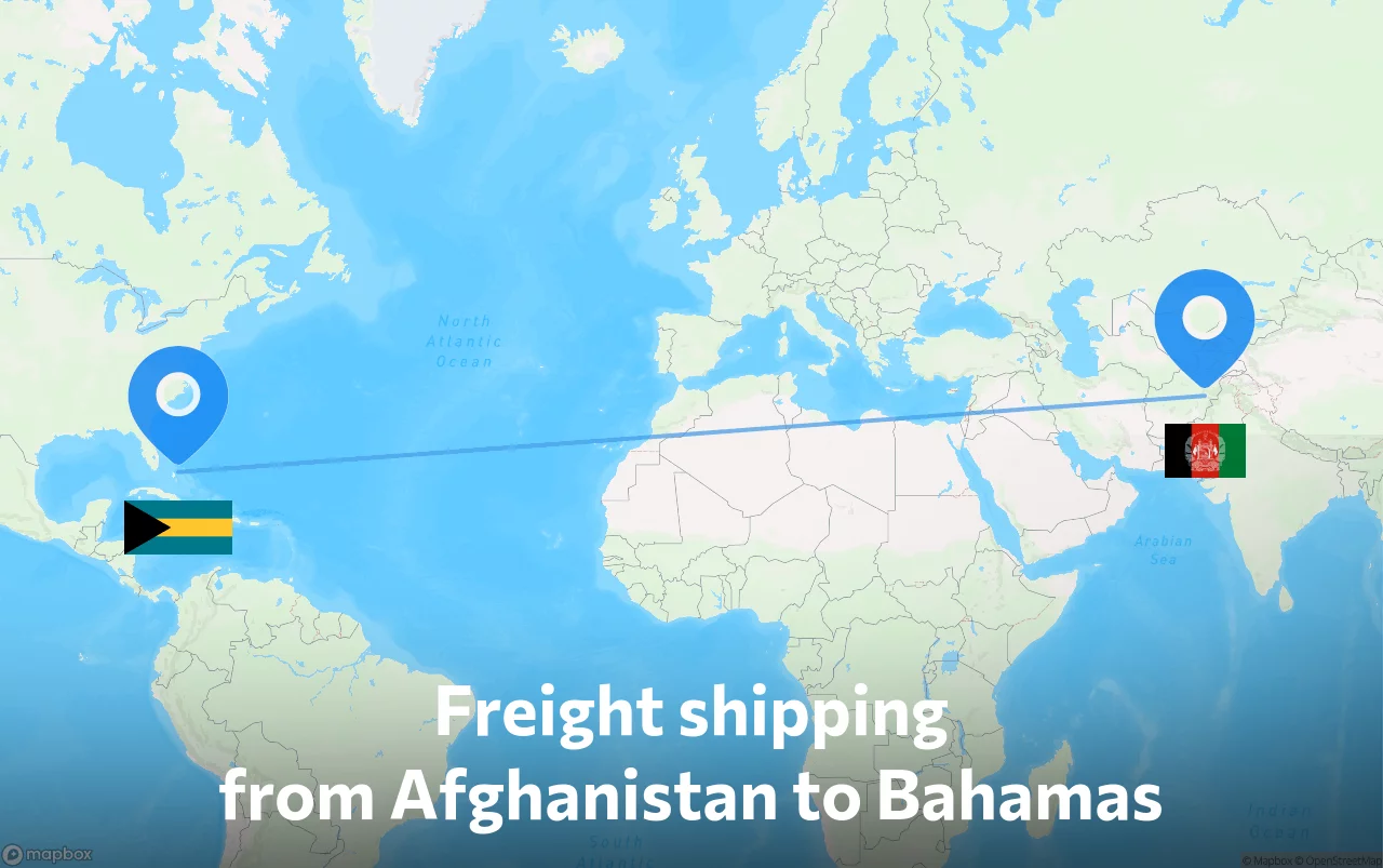 Shipping route from Afghanistan to Bahamas
