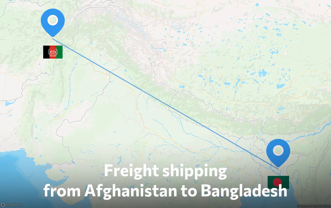 Shipping route from Afghanistan to Bangladesh