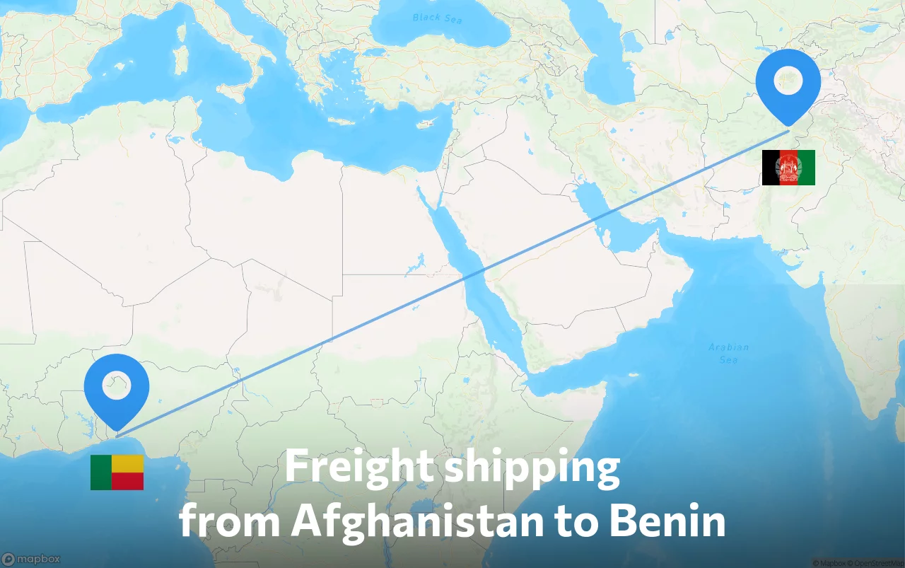Shipping route from Afghanistan to Benin