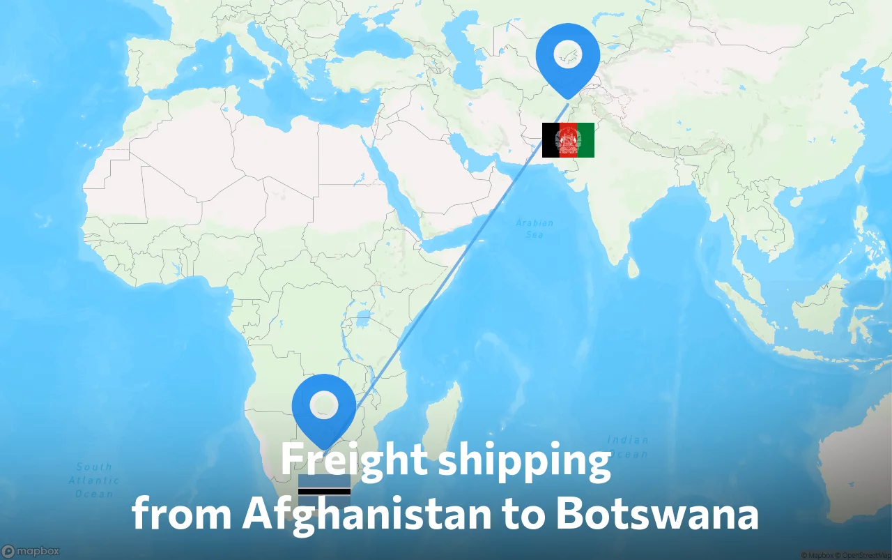Shipping route from Afghanistan to Botswana