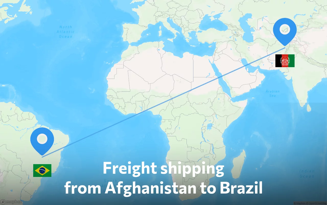 Shipping route from Afghanistan to Brazil