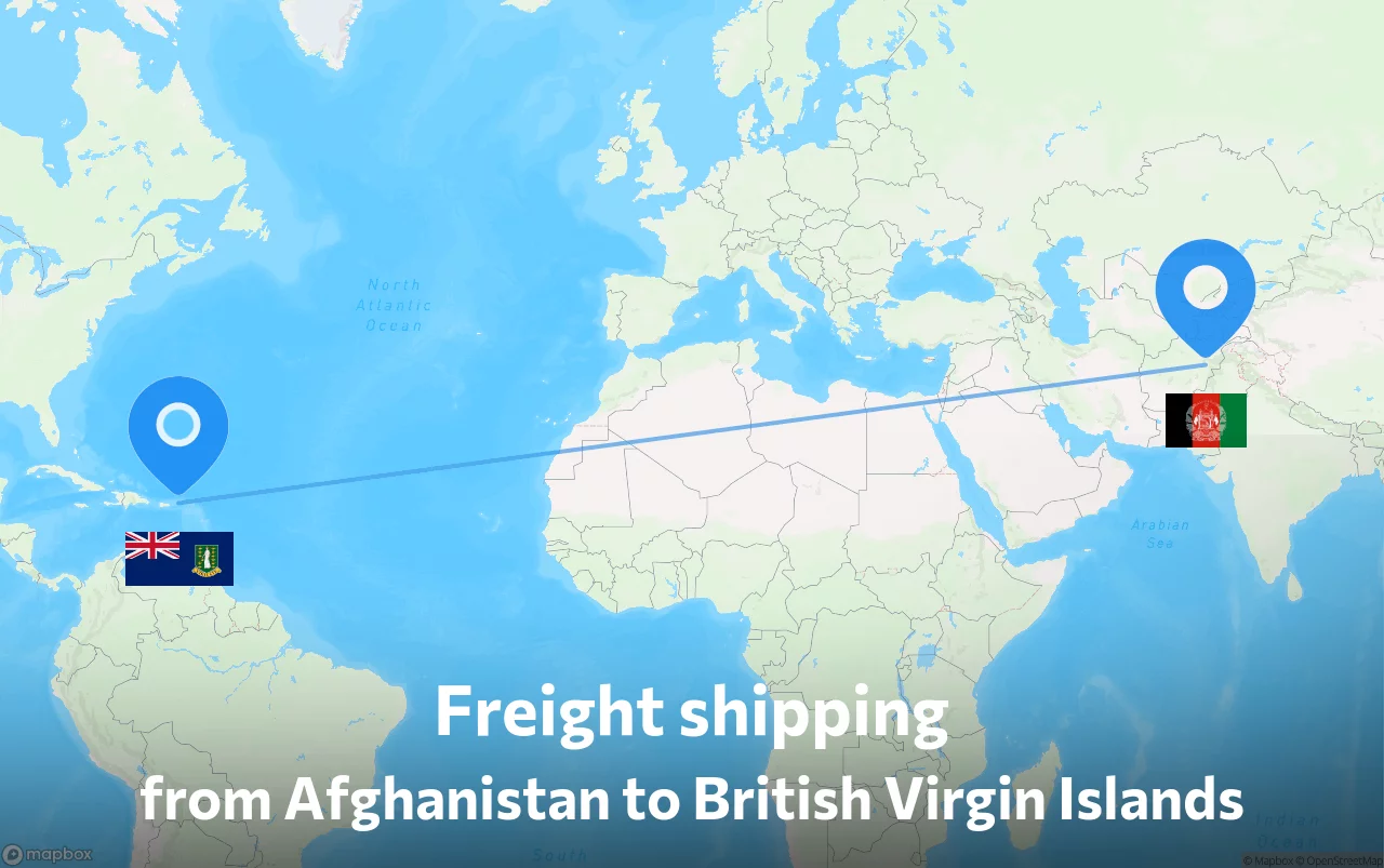 Shipping route from Afghanistan to British Virgin Islands