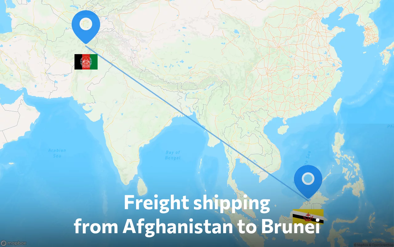 Shipping route from Afghanistan to Brunei