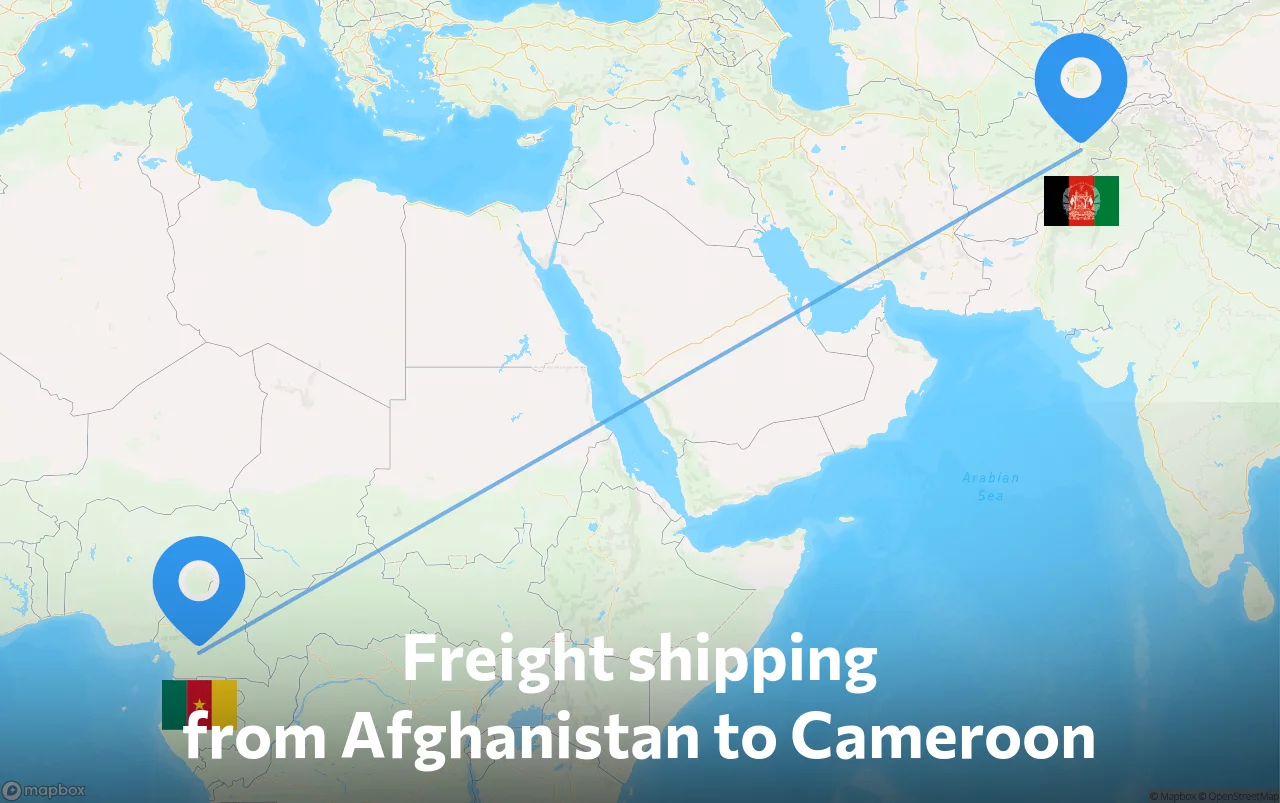 Shipping route from Afghanistan to Cameroon
