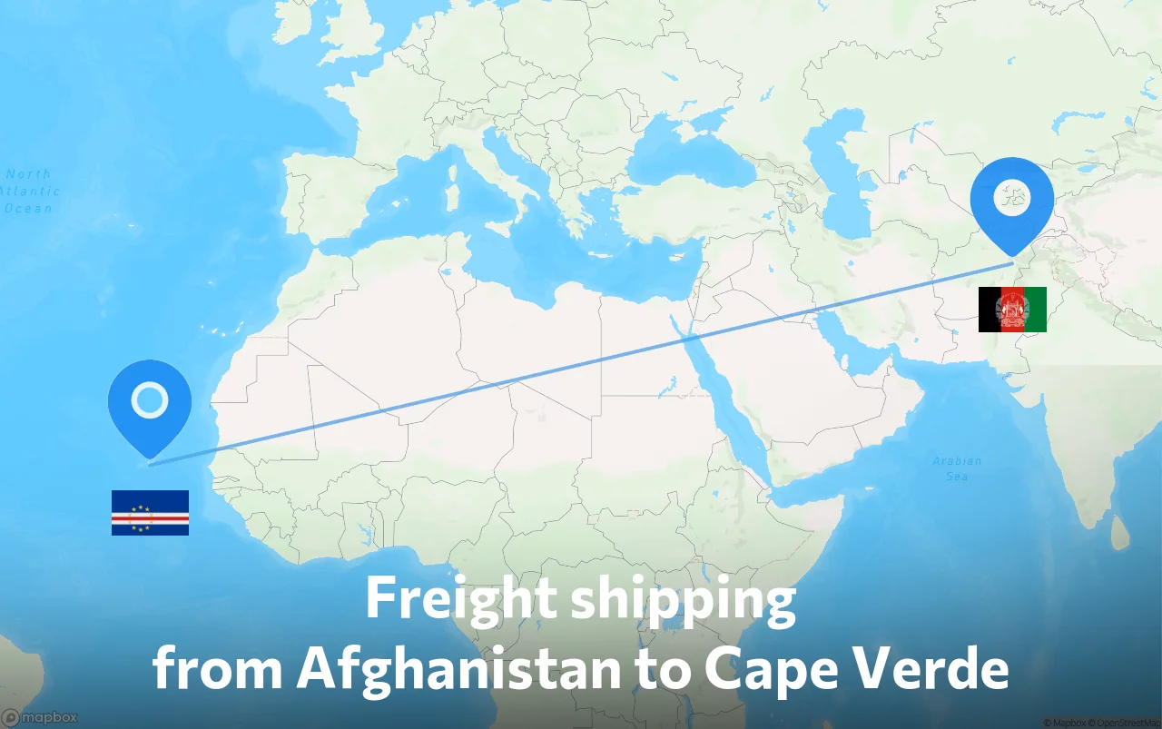 Shipping route from Afghanistan to Cape Verde