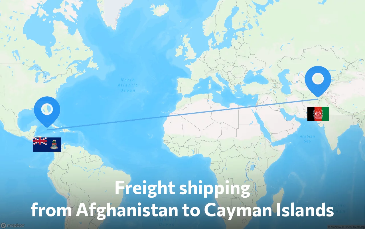 Shipping route from Afghanistan to Cayman Islands