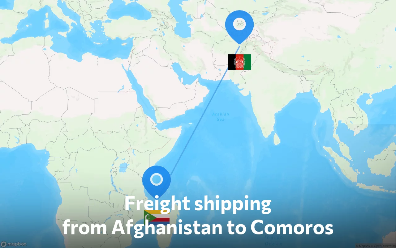 Shipping route from Afghanistan to Comoros