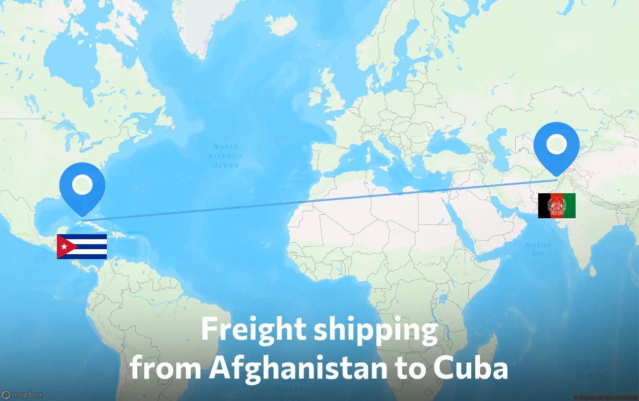 Shipping route from Afghanistan to Cuba