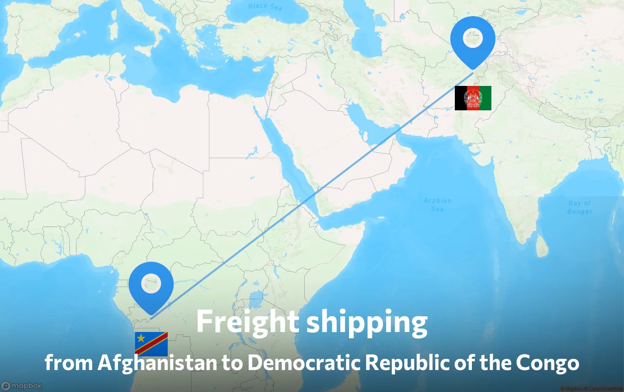 Shipping route from Afghanistan to Democratic Republic of the Congo
