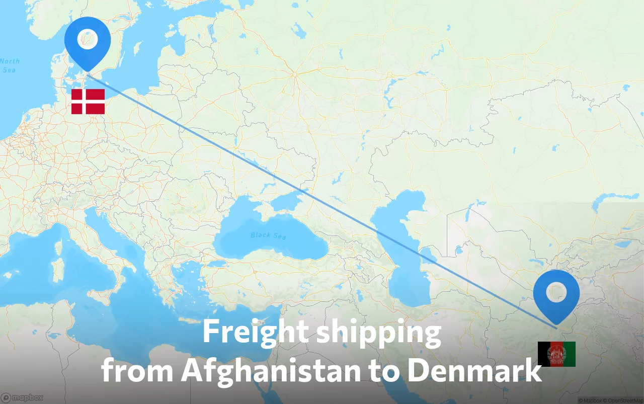 Shipping route from Afghanistan to Denmark