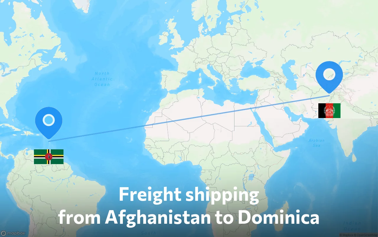 Shipping route from Afghanistan to Dominica