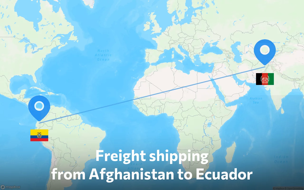 Shipping route from Afghanistan to Ecuador