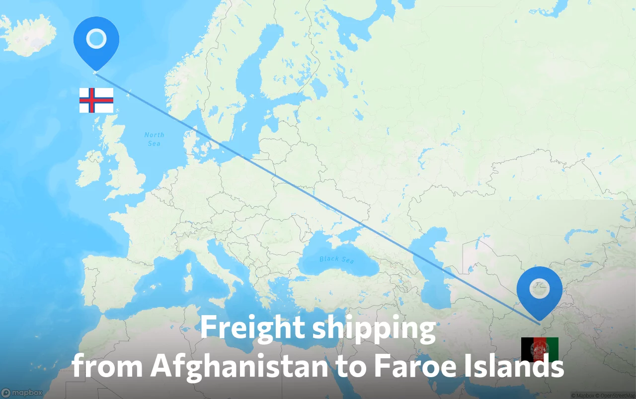 Shipping route from Afghanistan to Faroe Islands