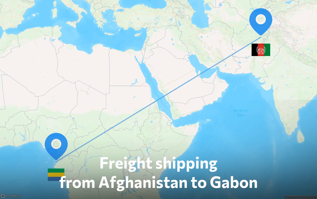 Shipping route from Afghanistan to Gabon