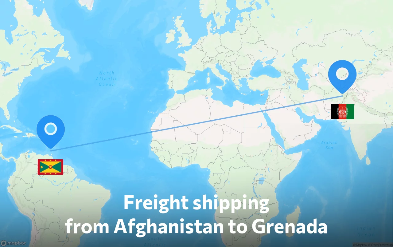 Shipping route from Afghanistan to Grenada