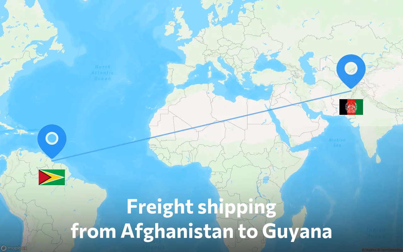 Shipping route from Afghanistan to Guyana