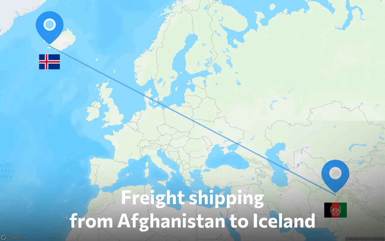 Shipping route from Afghanistan to Iceland