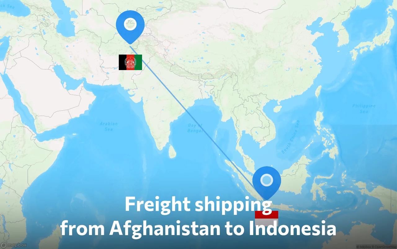 Shipping route from Afghanistan to Indonesia