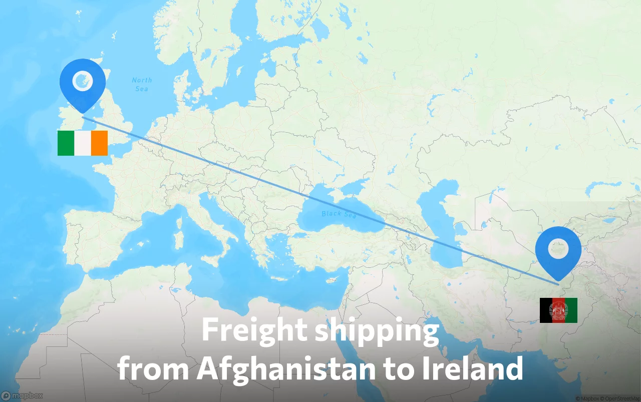 Shipping route from Afghanistan to Ireland