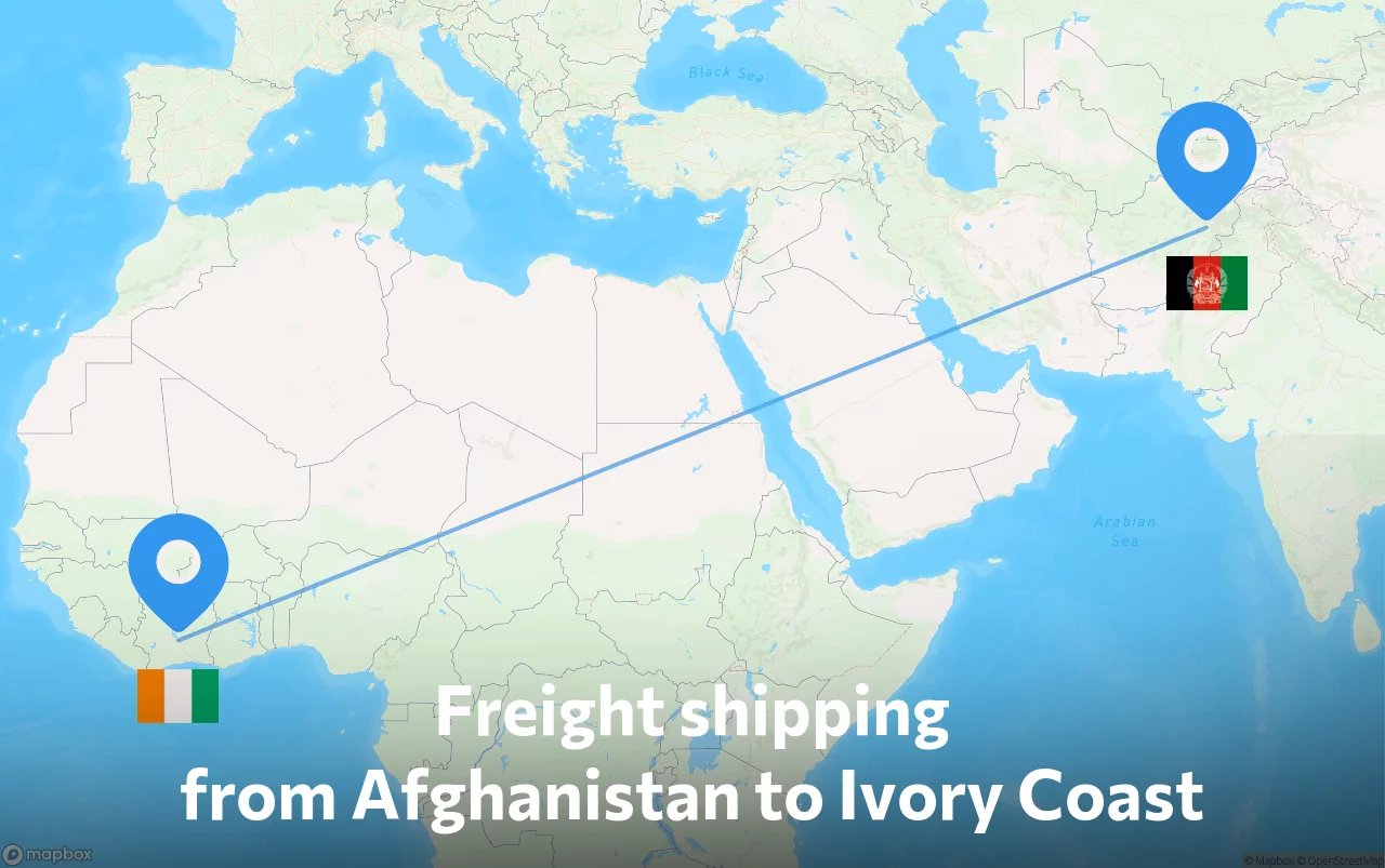 Shipping route from Afghanistan to Ivory Coast
