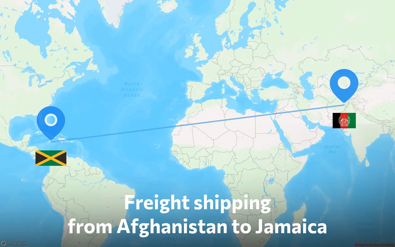 Shipping route from Afghanistan to Jamaica