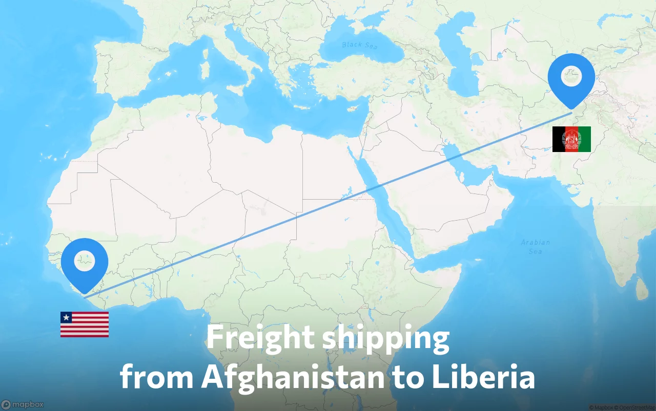 Shipping route from Afghanistan to Liberia