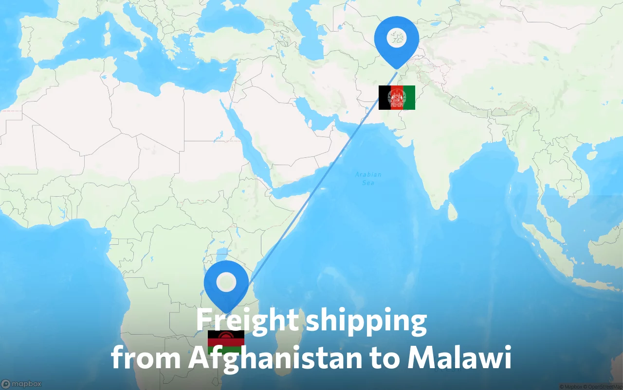 Shipping route from Afghanistan to Malawi