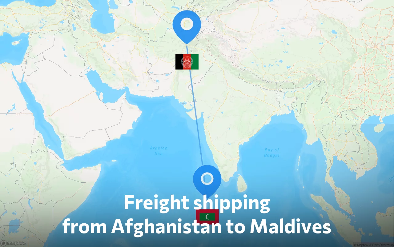 Shipping route from Afghanistan to Maldives