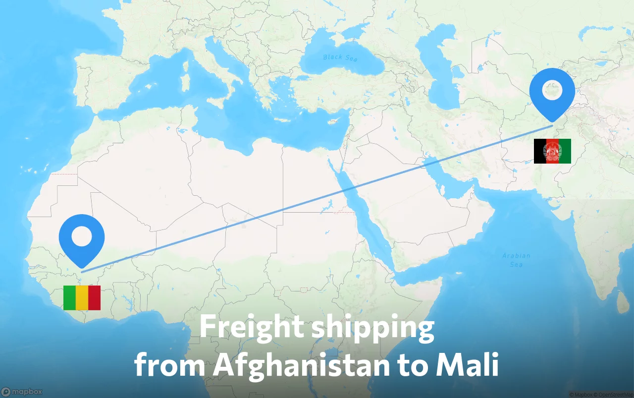 Shipping route from Afghanistan to Mali