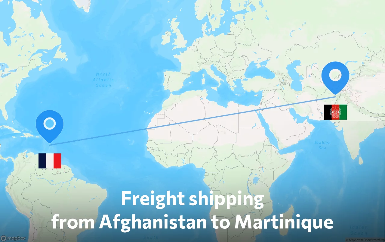 Shipping route from Afghanistan to Martinique