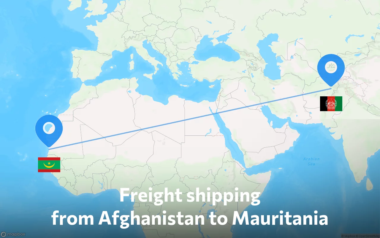 Shipping route from Afghanistan to Mauritania