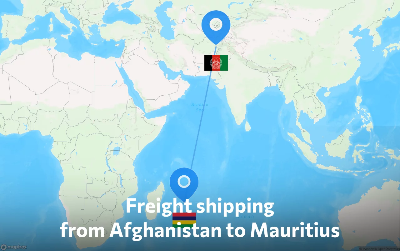 Shipping route from Afghanistan to Mauritius