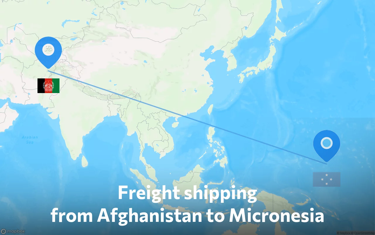 Shipping route from Afghanistan to Micronesia