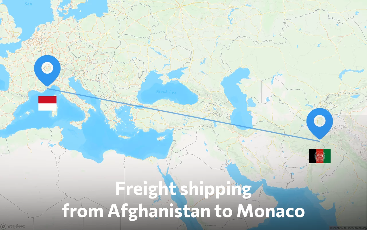 Shipping route from Afghanistan to Monaco
