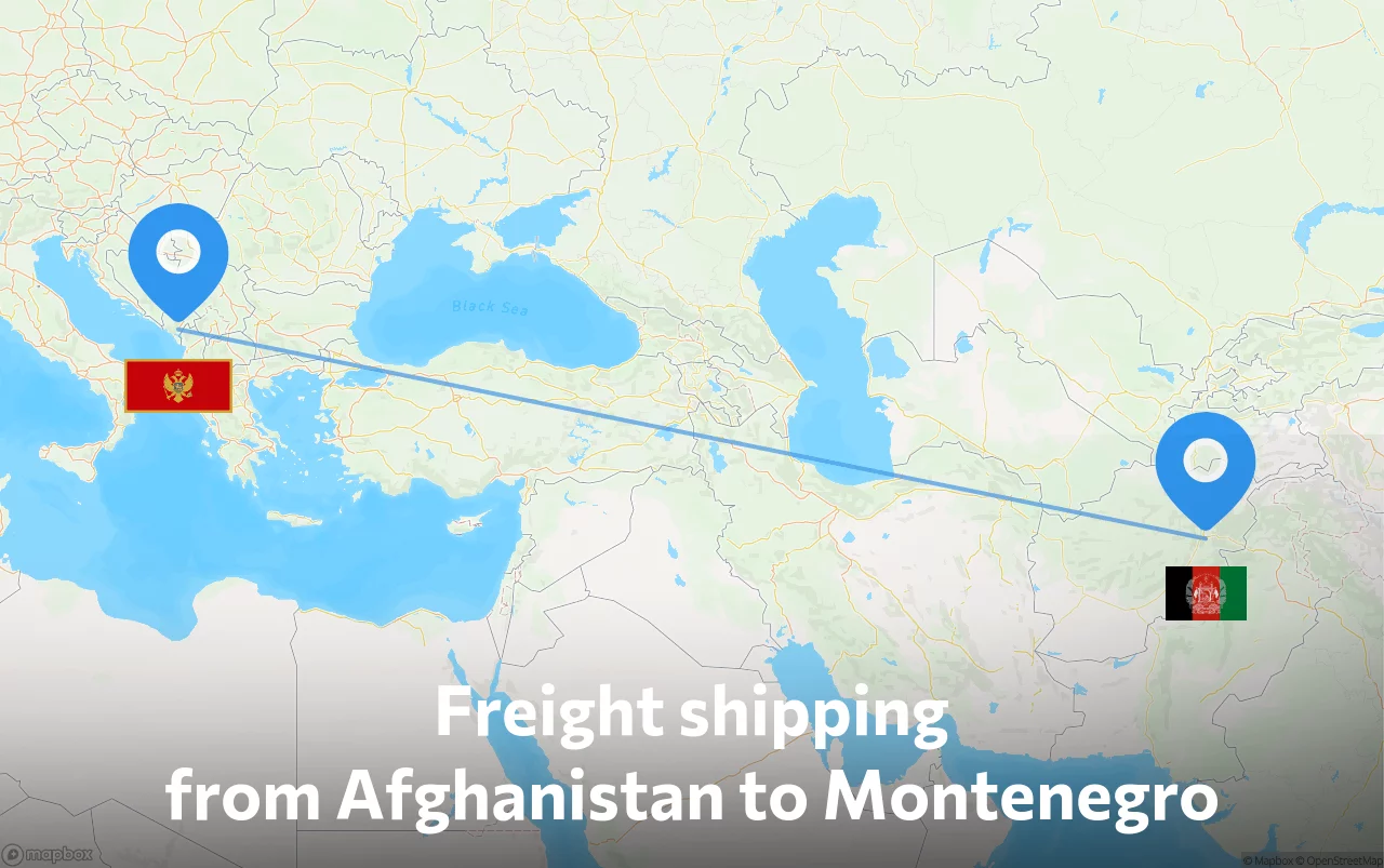 Shipping route from Afghanistan to Montenegro