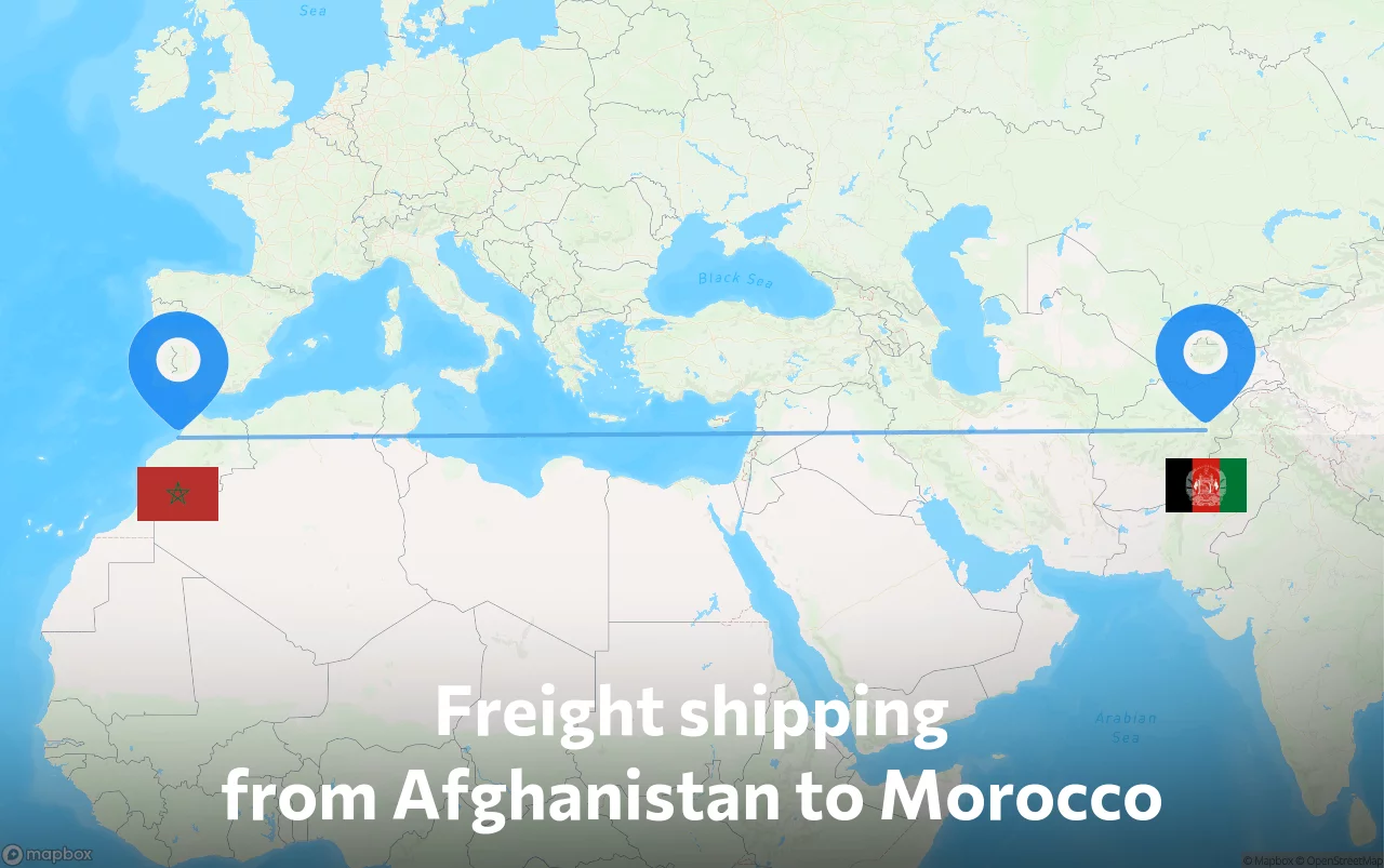 Shipping route from Afghanistan to Morocco
