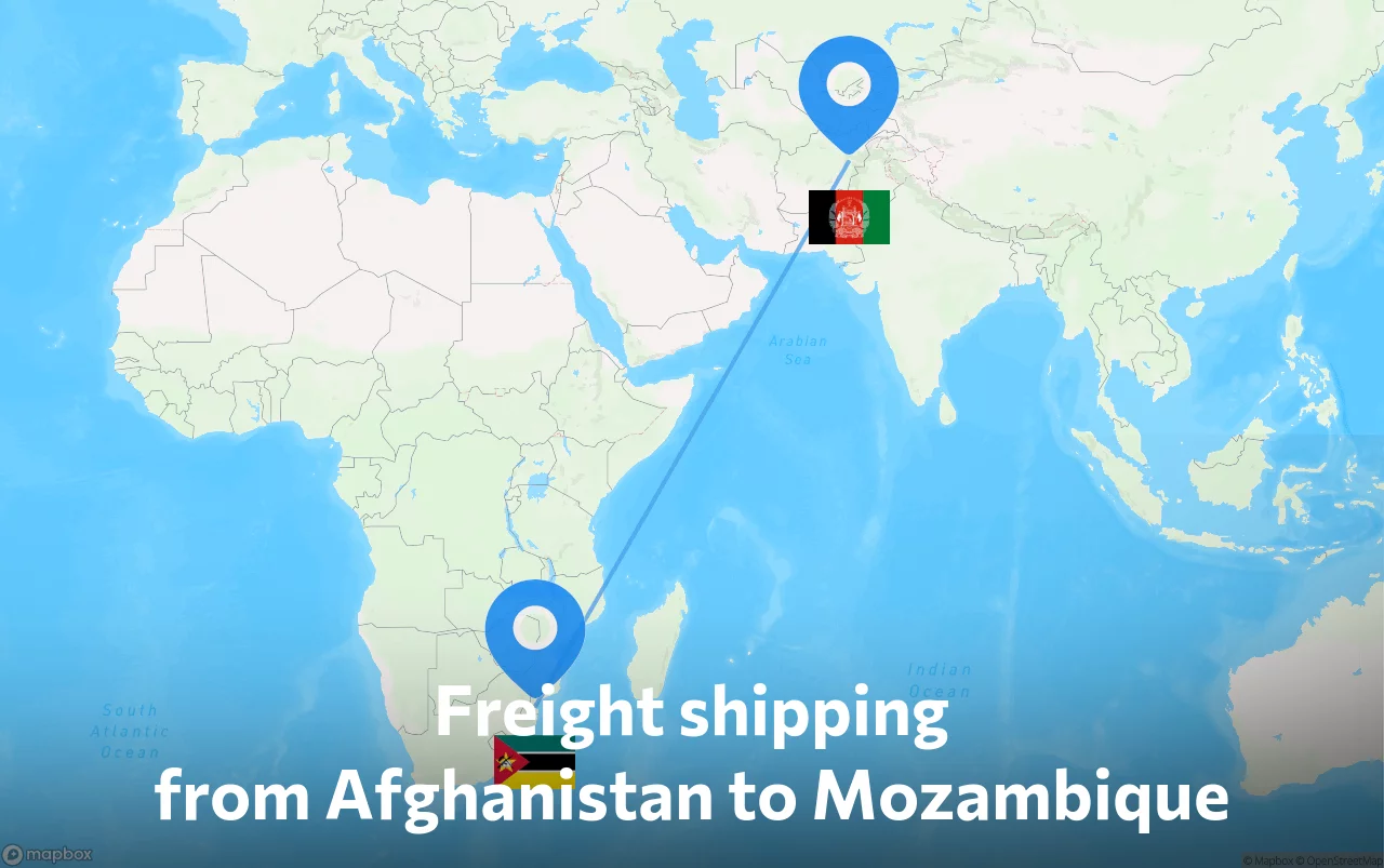Shipping route from Afghanistan to Mozambique