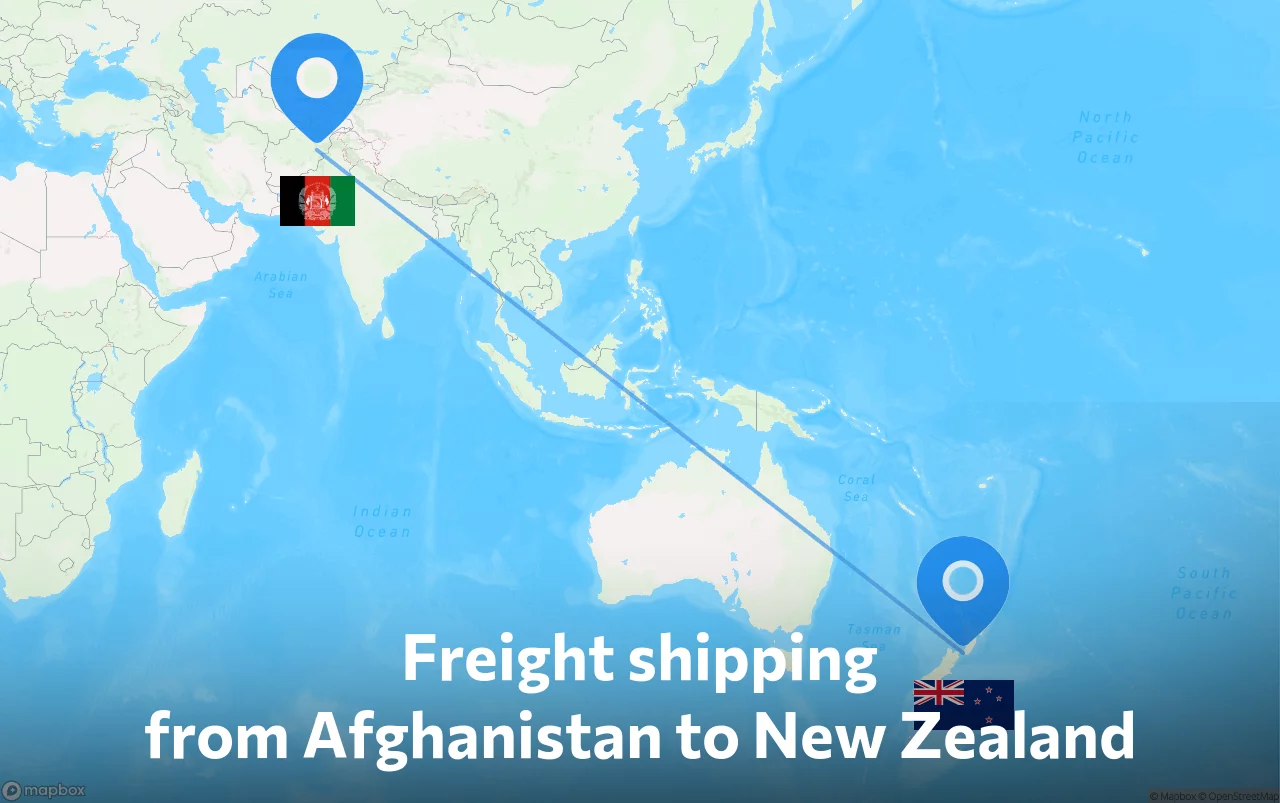 Shipping route from Afghanistan to New Zealand