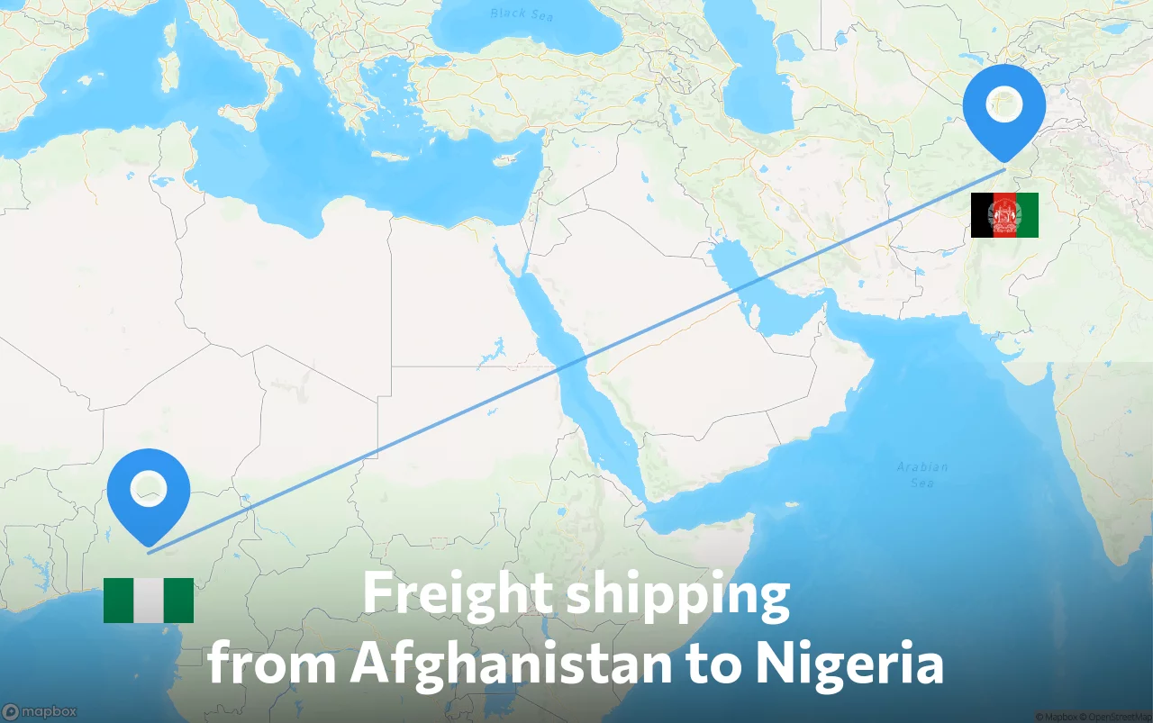 Shipping route from Afghanistan to Nigeria